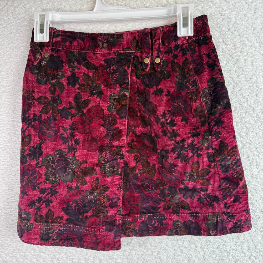 NWT Pilcro womens plum floral Corduroy Mini Skirt size 0 fall cozy